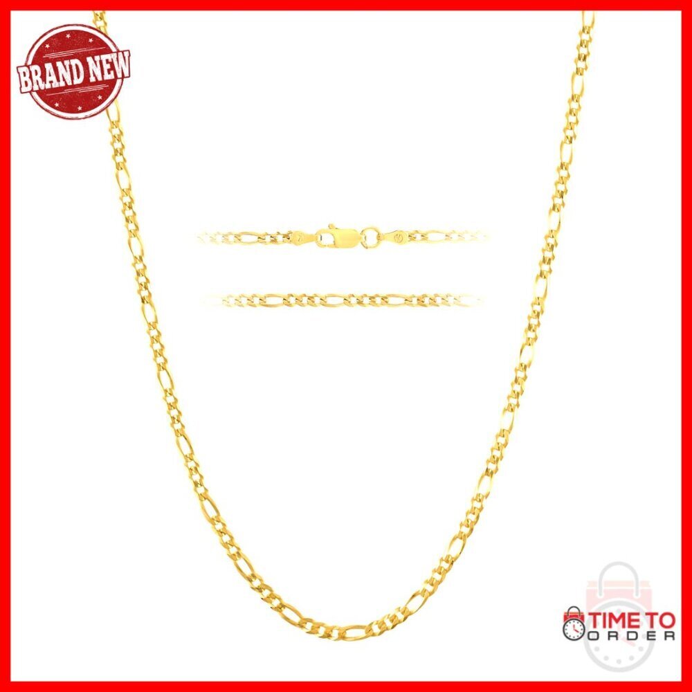 18K Gold Plated Sterling Silver Figaro Chain Necklace 24 Inch